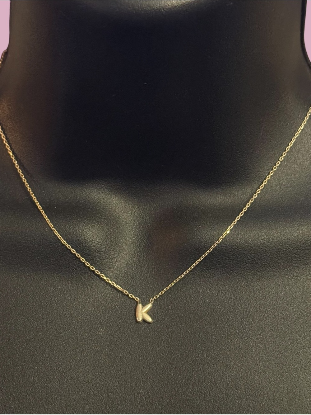 Dainty gold tone initial letter K pendant necklace